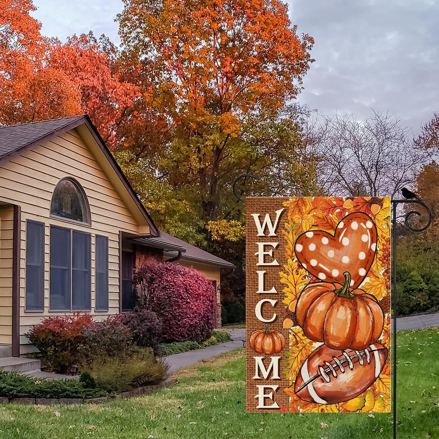 Pumpkin Football Fall Garden Flag Double Sided Yard Decor 12x18In