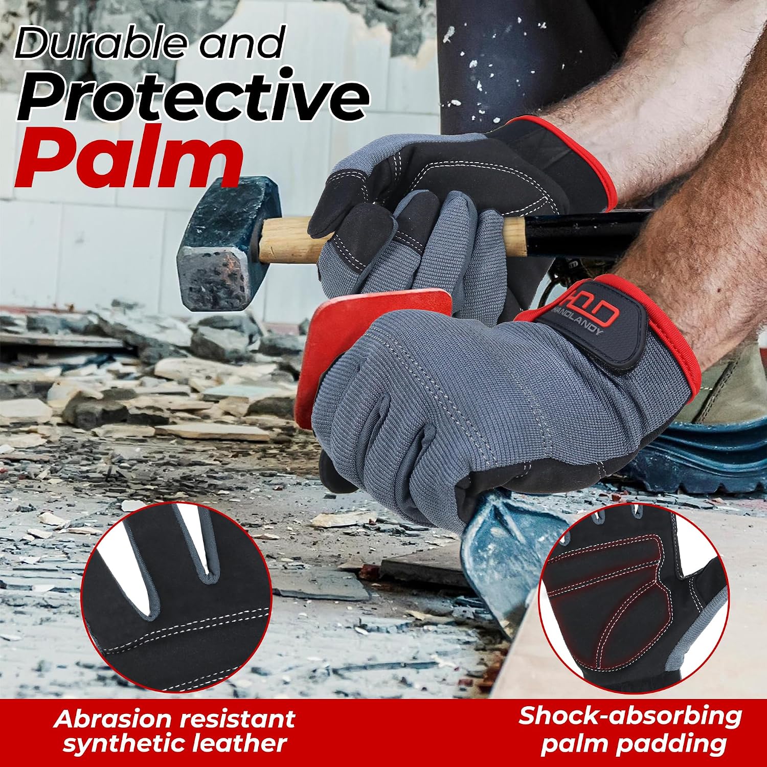 HANDLANDY Work Gloves for Men & Women, Utility Mechanic Working Gloves Touch Screen, Flexible Gardening Gloves for Yard