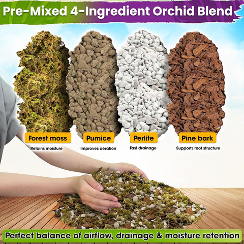 DUSPRO 4in1 Orchid Potting Mix for Repotting, Pre-Mixed & Ready to Use, 1QT