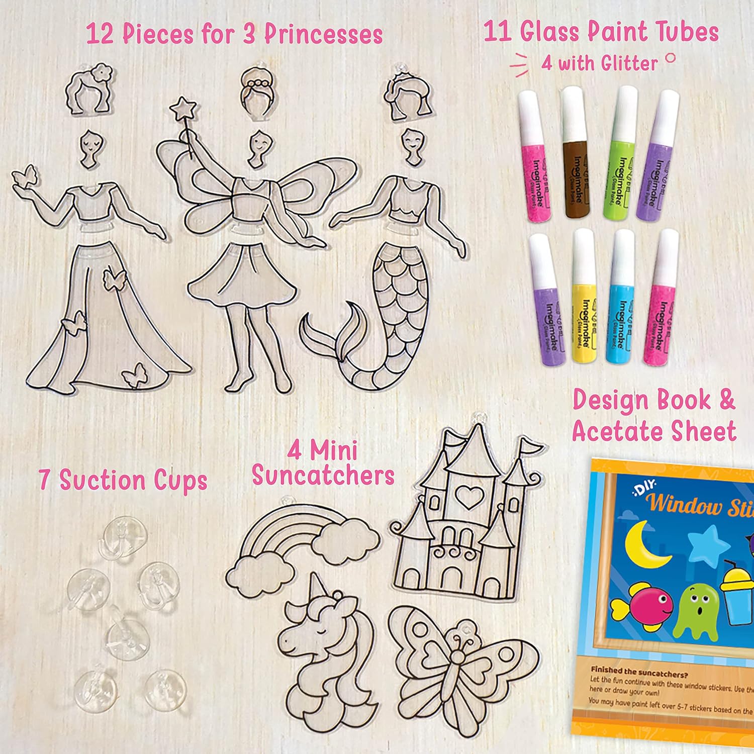 Imagimake Window Art - Princess, DIY Mess-Free 16 Pieces Suncatcher Kit