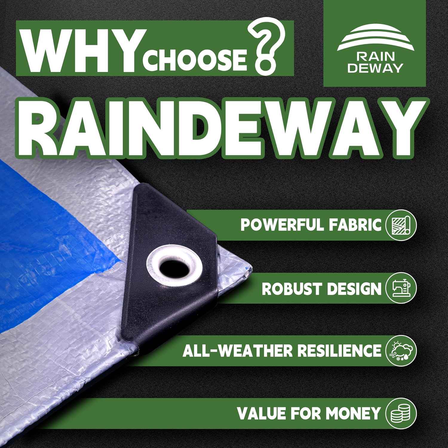 RAINDEWAY Tarps 8x10Ft 5.5 Mil Multipurpose Waterproof Poly Tarp Cover