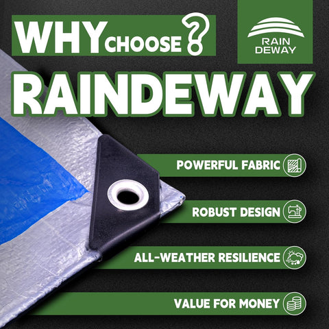 RAINDEWAY Tarps 8x10Ft 5.5 Mil Multipurpose Waterproof Poly Tarp Cover