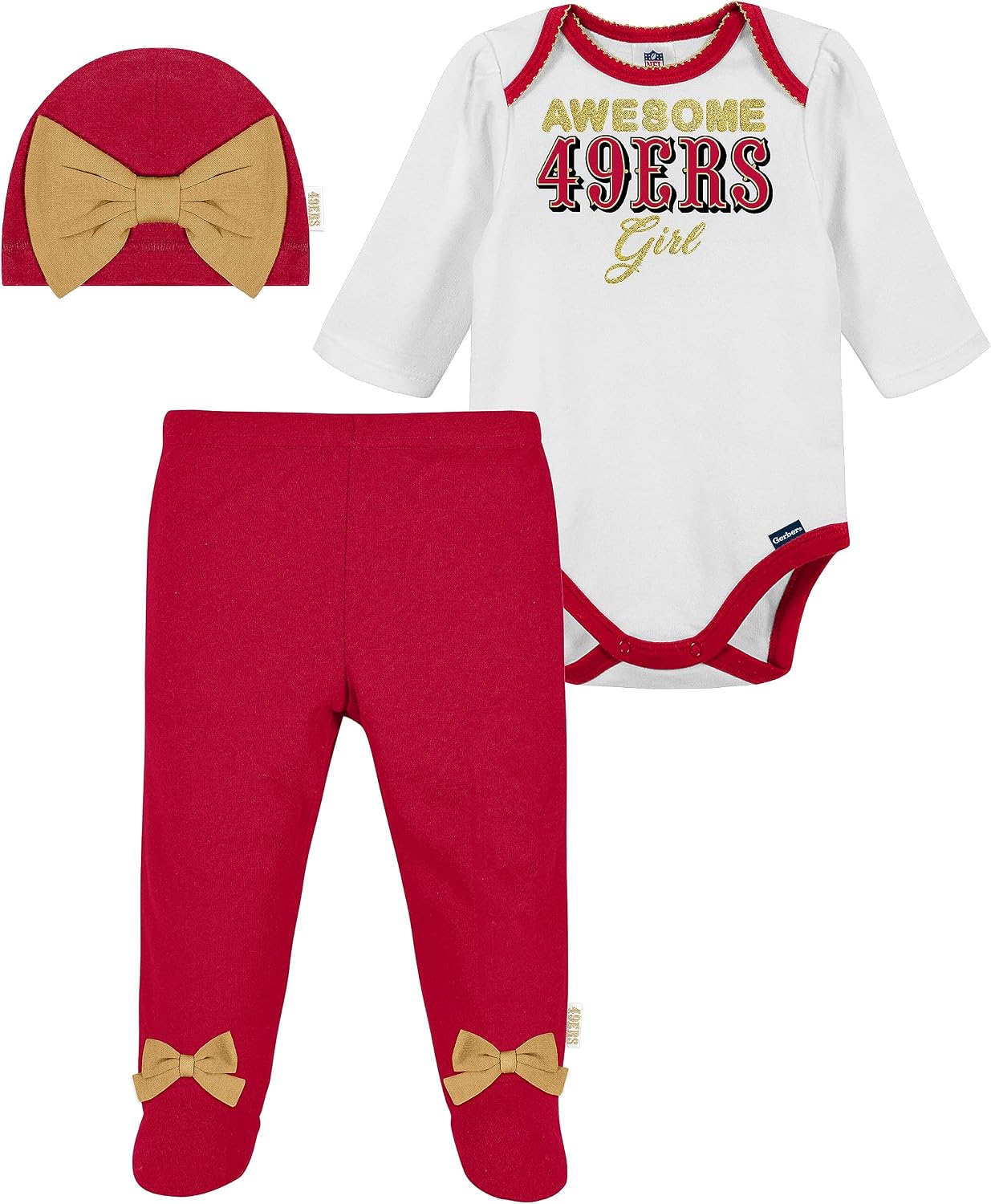 Gerber NFL Baby Girls 3-Pack Bodysuit Registry Gift Set Footed Pant and Cap