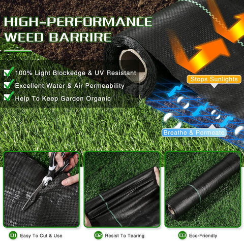 Weed Barrier Landscape Fabric Heavy Duty, 1.3FT x 50FT Thicken Garden Fabric Weed Mats, Weed Control Garden Cloth, Woven Geotextile Fabric for Garden Beds, Underlayment, Commercial Driveway