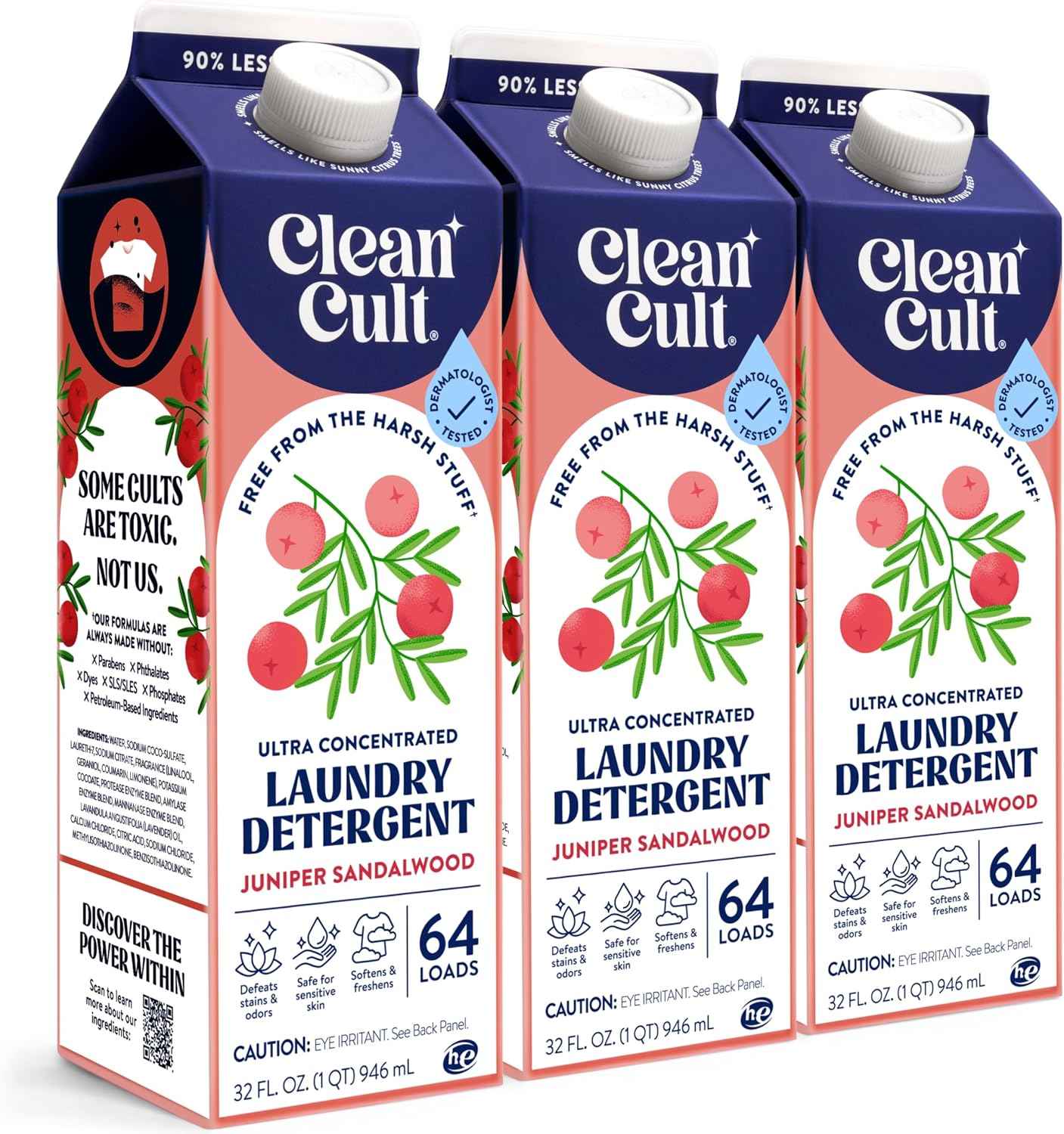 Ultra Concentrated Liquid Laundry Detergent Soap, 192 loads (96 oz), Long Lasting Scent, 90% Less Plastic, No Harsh Chemicals, Juniper Sandalwood, Defeats Stains & Odors, HE/Standard Compatible