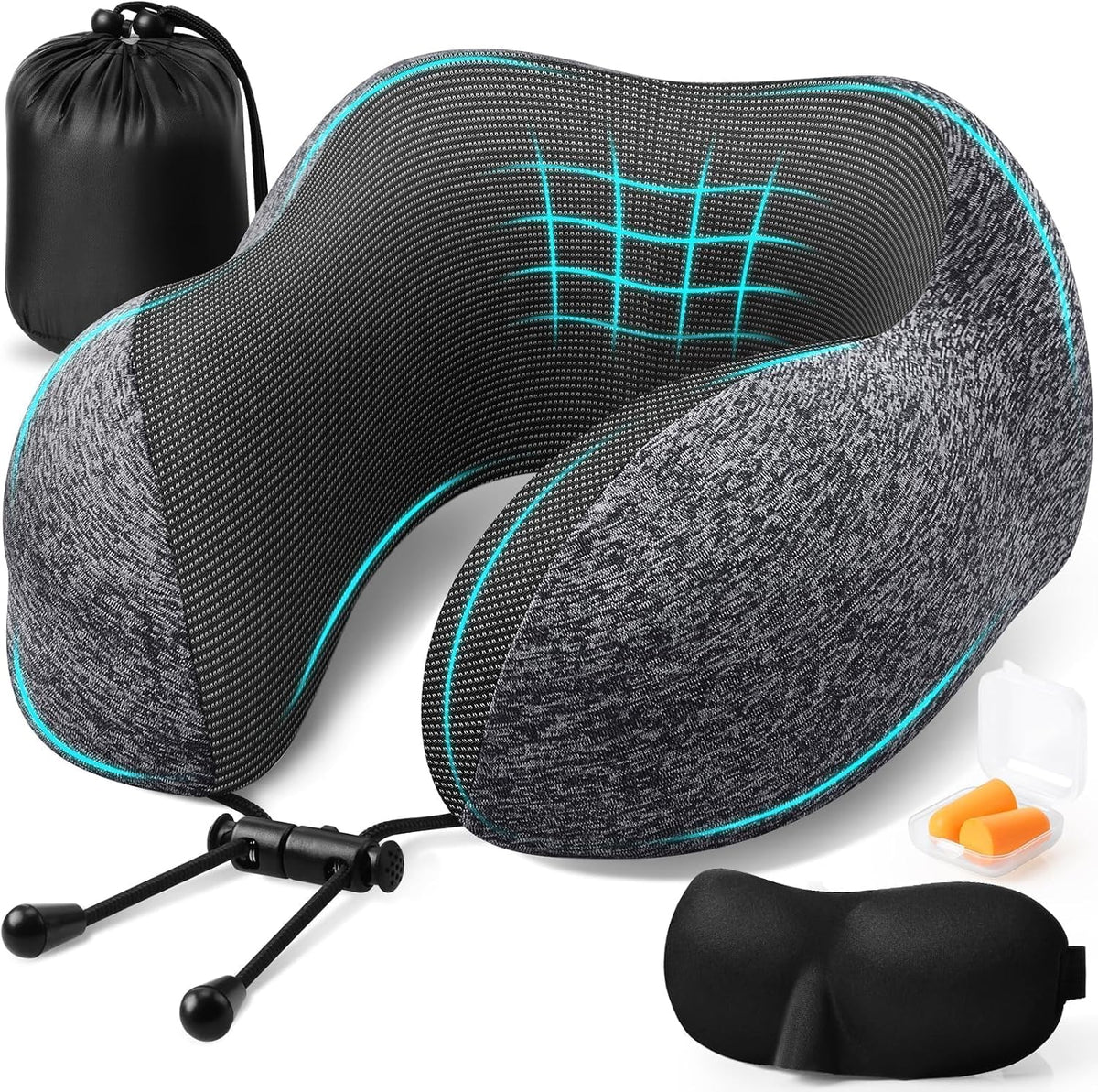 ExploreBliss Travel Pillow, Memory Foam Neck Pillow Airplane, Grey