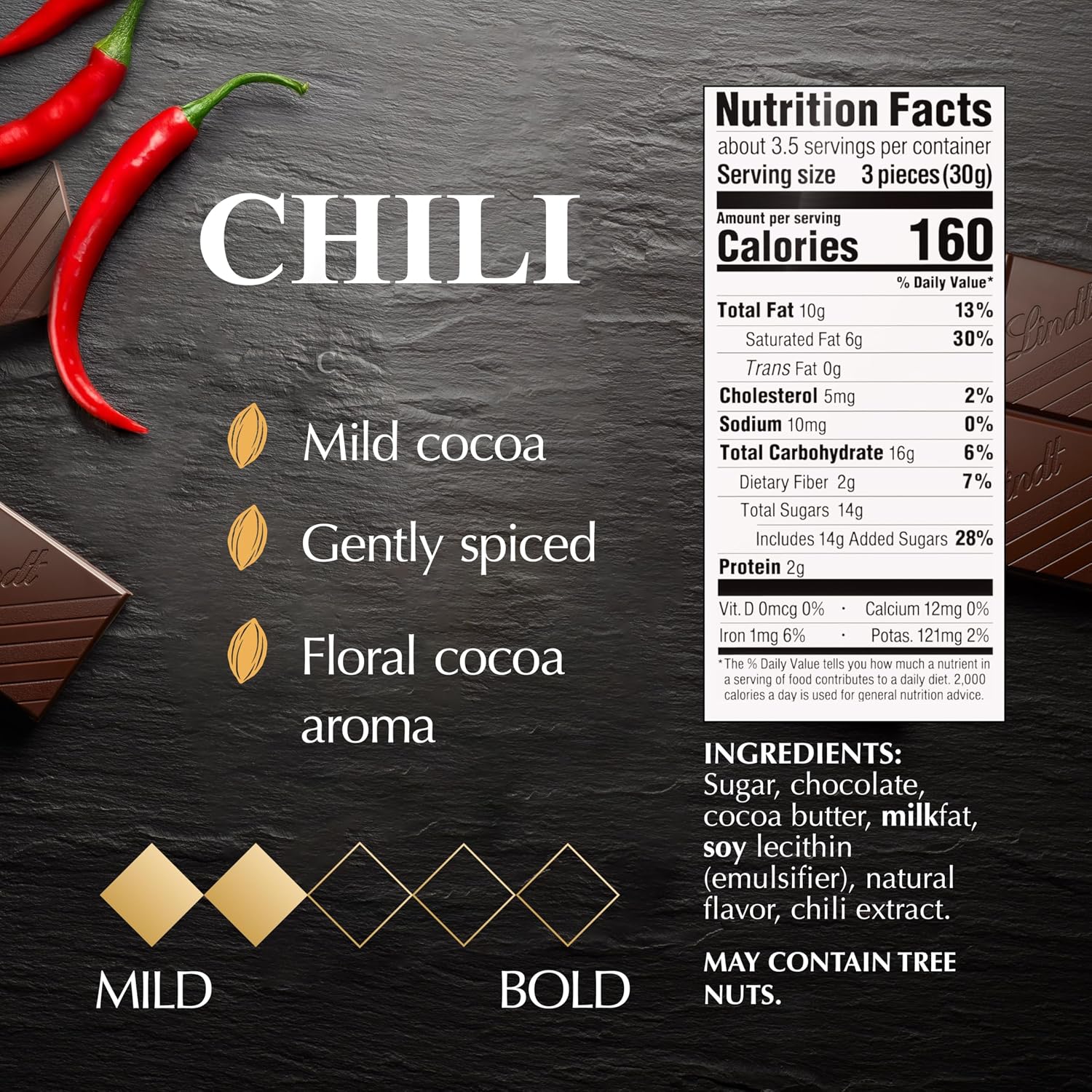Lindt EXCELLENCE Chili Dark Chocolate Bar, Dark Chocolate Candy Infused with Spicy Red Chili, 3.5 oz. (12 Pack)