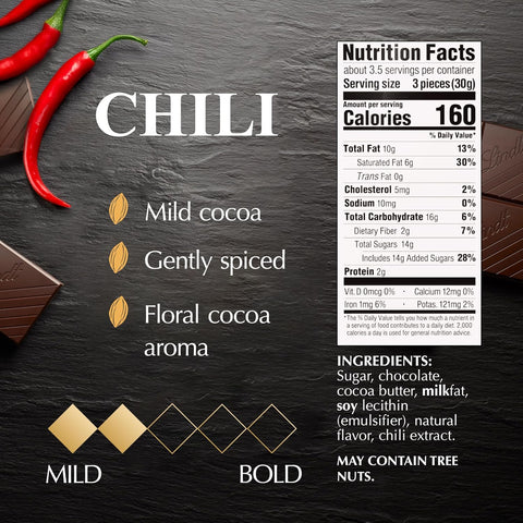 Lindt EXCELLENCE Chili Dark Chocolate Bar, Dark Chocolate Candy Infused with Spicy Red Chili, 3.5 oz. (12 Pack)