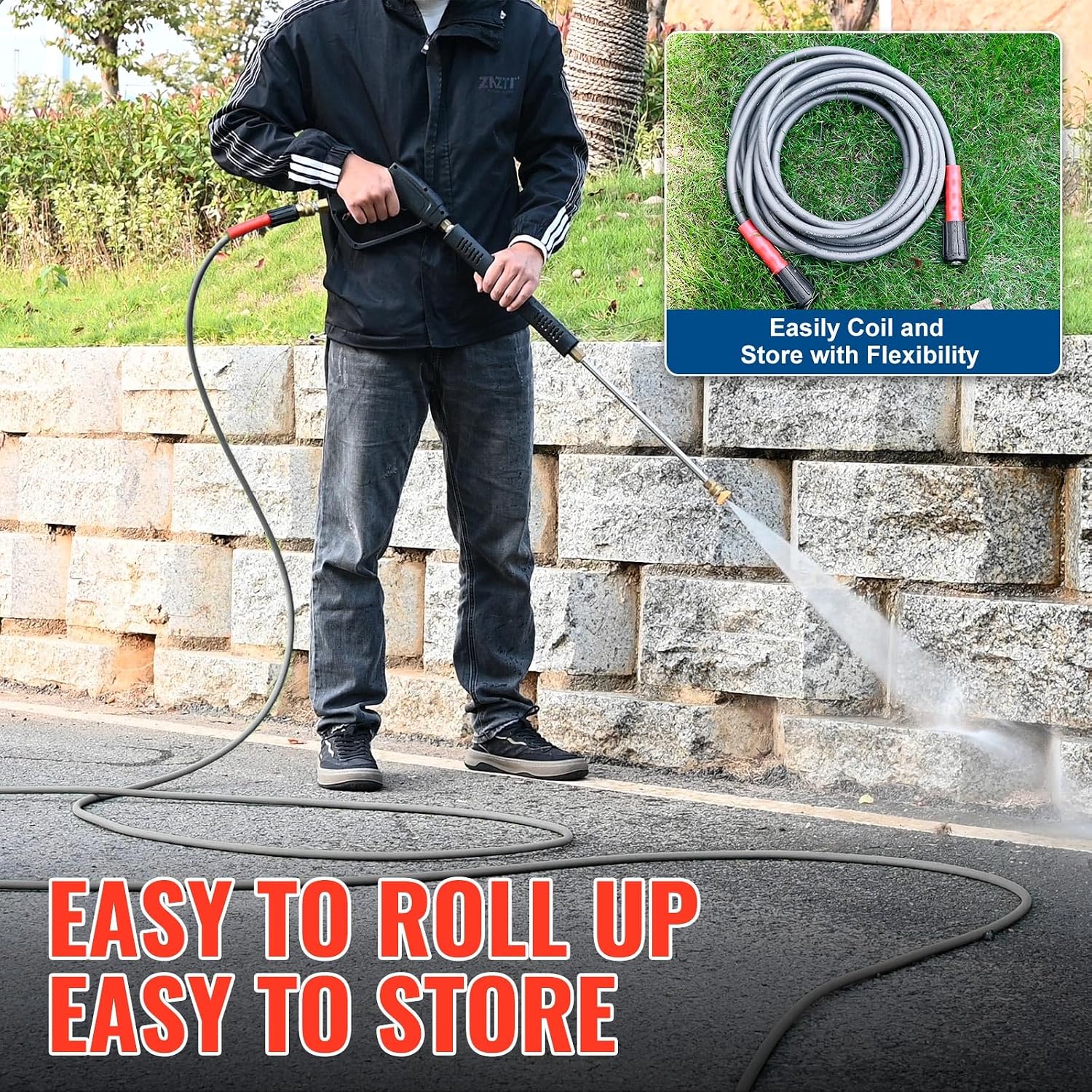 YAMATIC Flexible Pressure Washer Hose 25 FT 1/4", M22-14mm Females