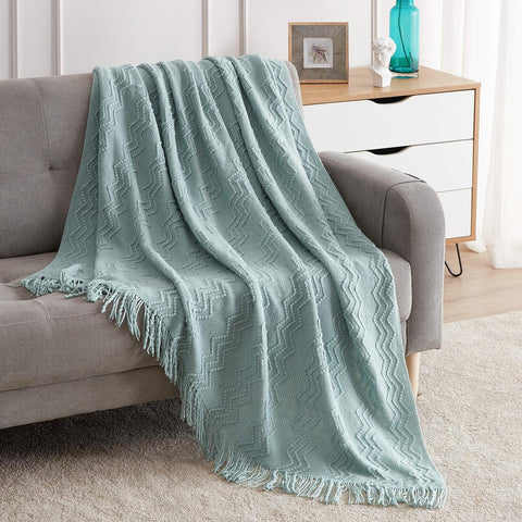 BOURINA Aqua Throw Blanket 60x80 Inch Boho Knitted Soft Throw Sofa Blanket