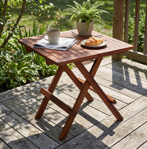 Bare Decor Ravinia Folding Teak Small Table, Oiled Finish Brown