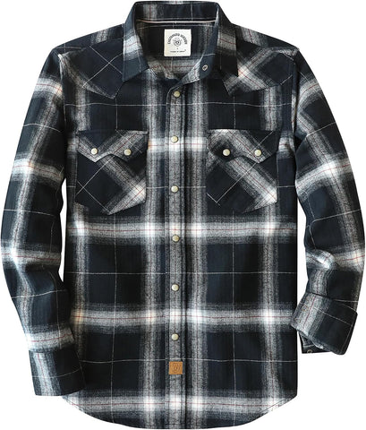 Dubinik® 6 oz Flannel Shirt for Men Western Long Sleeve Cotton Snap Cowboy