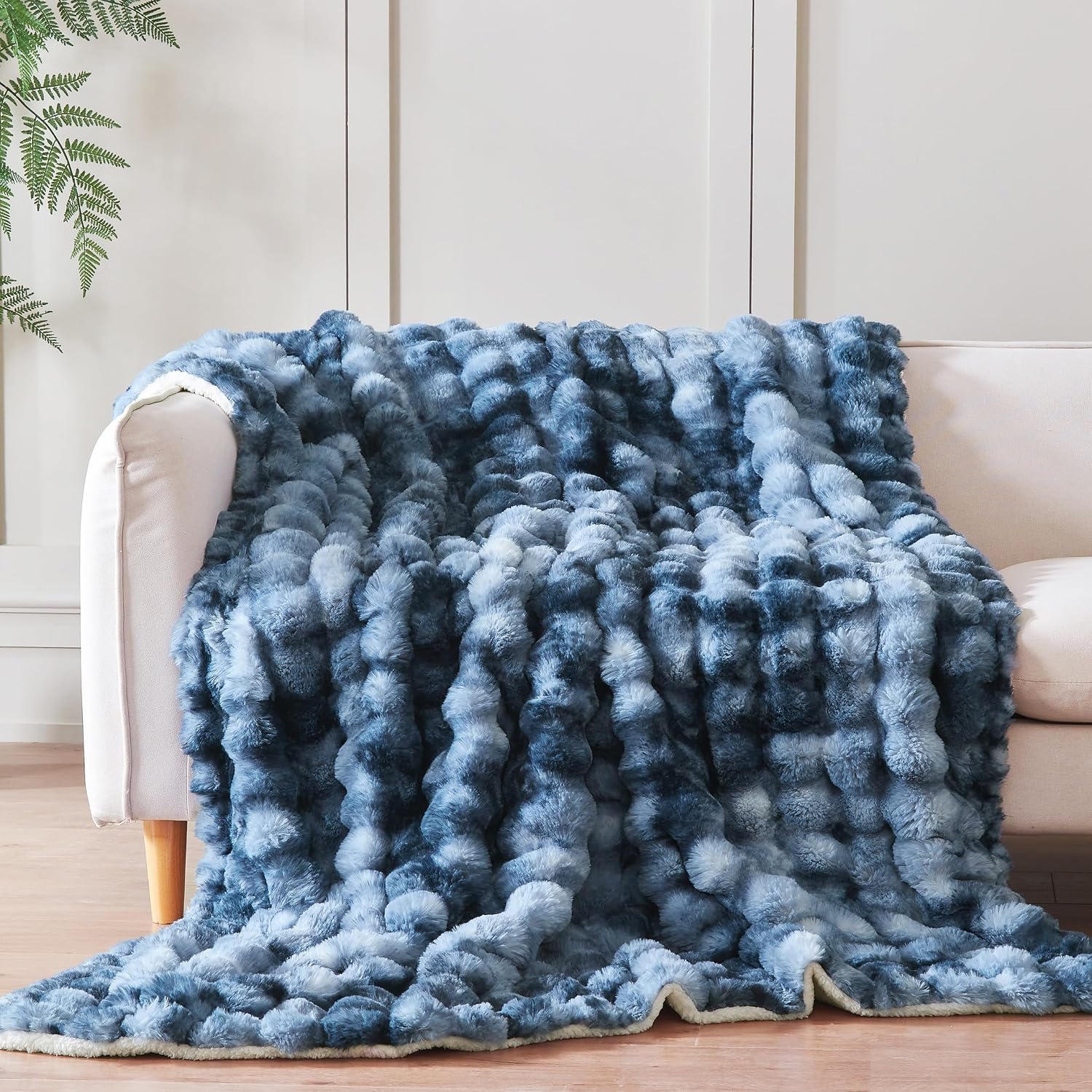 60"x80" Ultra-Soft Fuzzy Faux Fur Twin Blanket, Dark Blue Tie Dye
