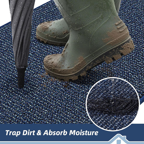 BEQHAUSE Dirt Trapper Door Mat 17" x 30" Half Circle Non Slip Rugs, Blue