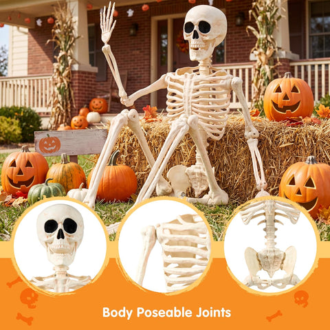 JOYIN 36" Halloween Skeleton Decor, 3FT Full Body Realistic Bones with Stayable Movable Joints, Posable Hanging Skeletons for Halloween Decoration, Yard, Graveyard, Haunted House, Spooky Scene Party