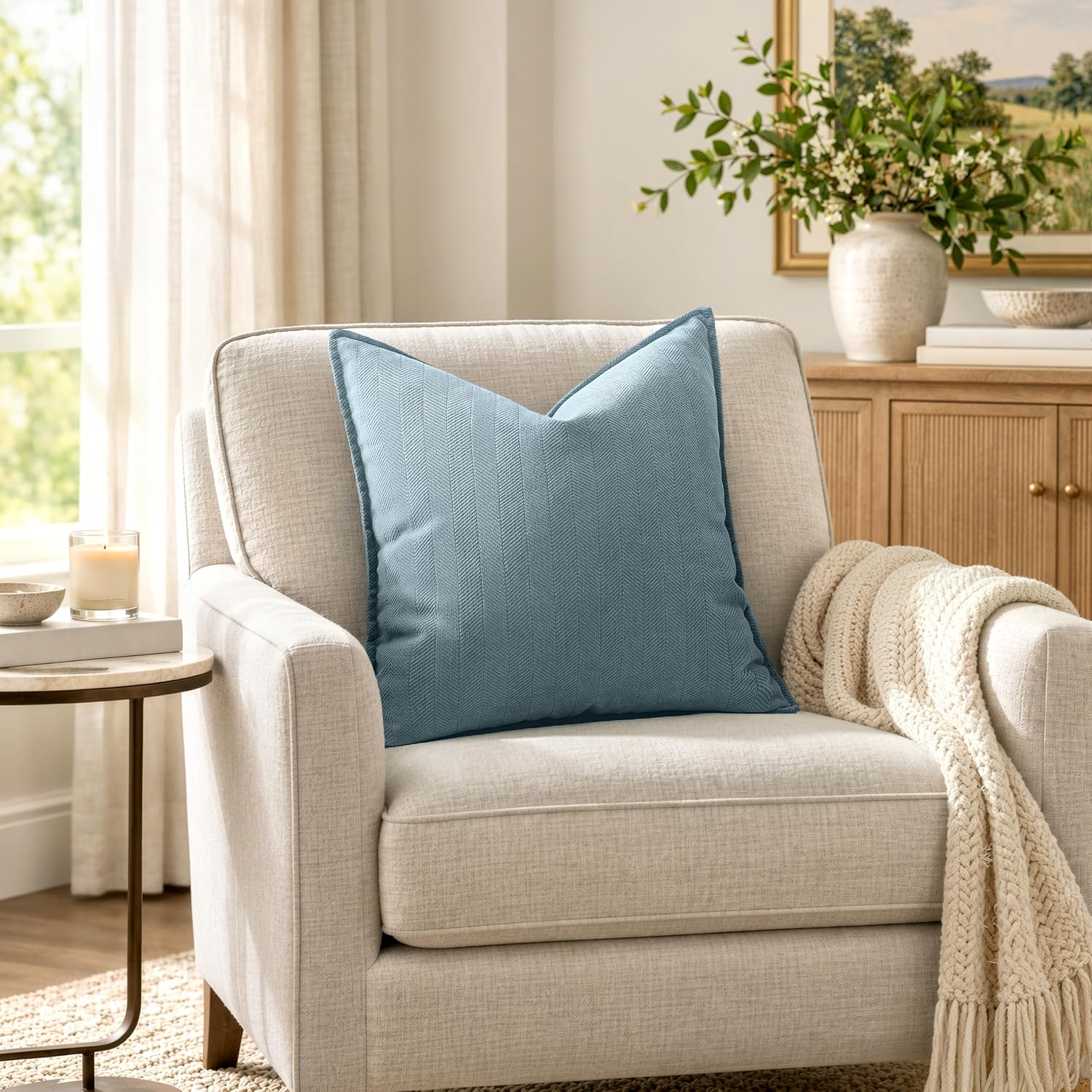MIULEE Pack of 2 Dusty Blue Euro Shams Chenille Pillow Covers 26x26 Inch