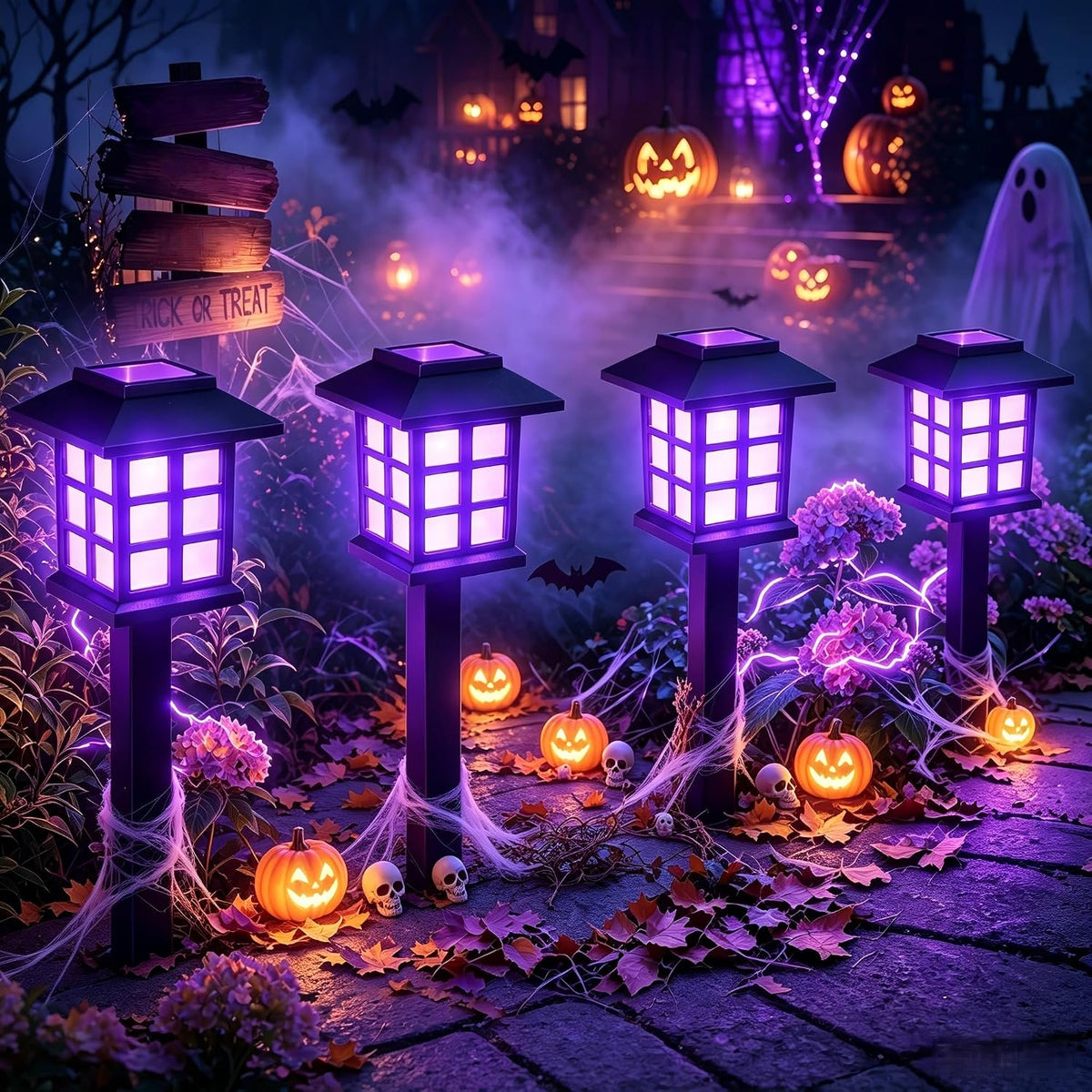 GIGALUMI Halloween Solar Lights Outdoor,12ps Purple Halloween Decorations.