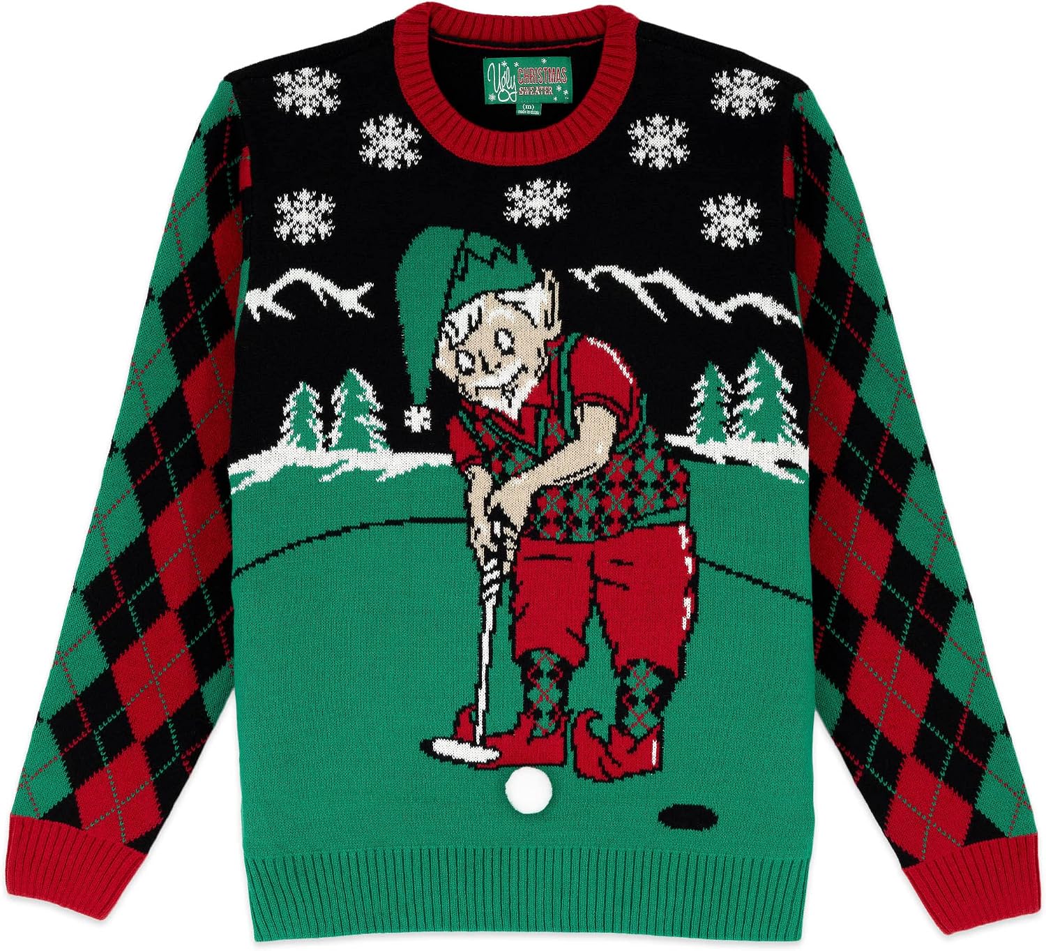 The Ugly Sweater Co. Mens Sports Golf Sports Ugly Christmas Sweater for Holiday Fun Design, Snug Fit Breathable Crewneck