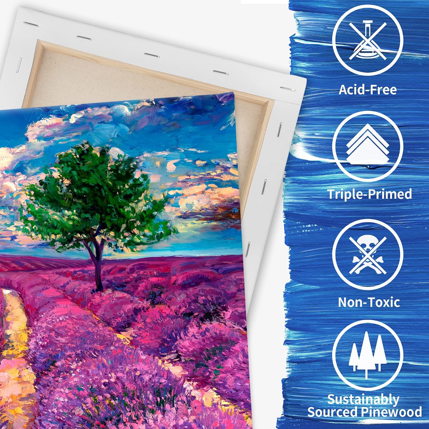 FIXSMITH Stretched White Blank Canvas- 12x12 Inch,Bulk Pack of 8,Primed,100% Cotton,5/8 Inch Profile of Super Value Pack for Acrylics,Oils & Other Painting Media
