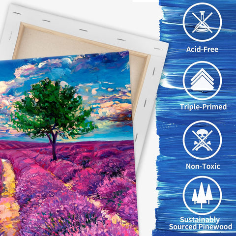 FIXSMITH Stretched White Blank Canvas- 12x12 Inch,Bulk Pack of 8,Primed,100% Cotton,5/8 Inch Profile of Super Value Pack for Acrylics,Oils & Other Painting Media