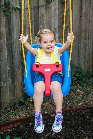 Little Tikes Snug 'n Secure Blue Swing with Adjustable Straps, 2-in-1 for Baby and Toddlers Ages 9 Months - 4 Years