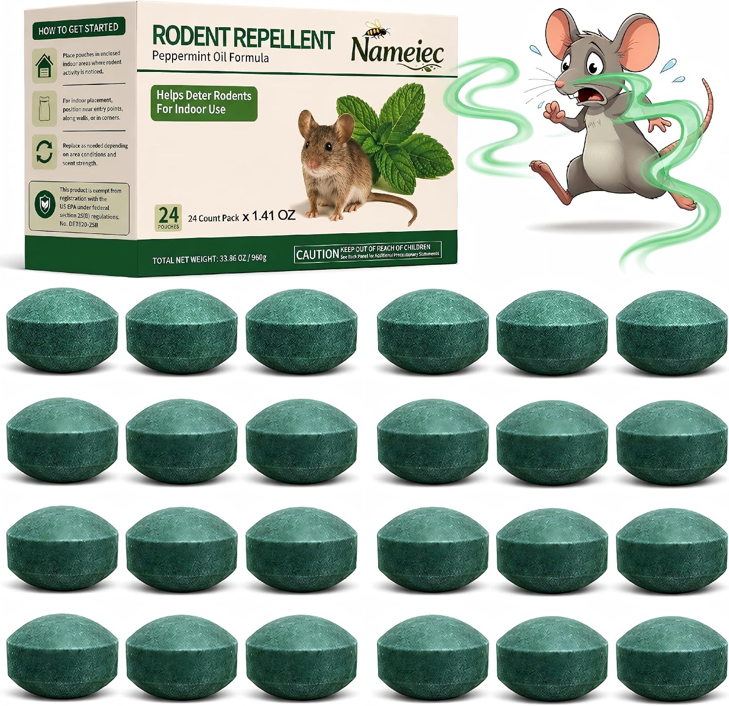 Rodent Repellent for Mouse & Rats, 1.41 Oz 24pc, Indoor & Outdoor Use