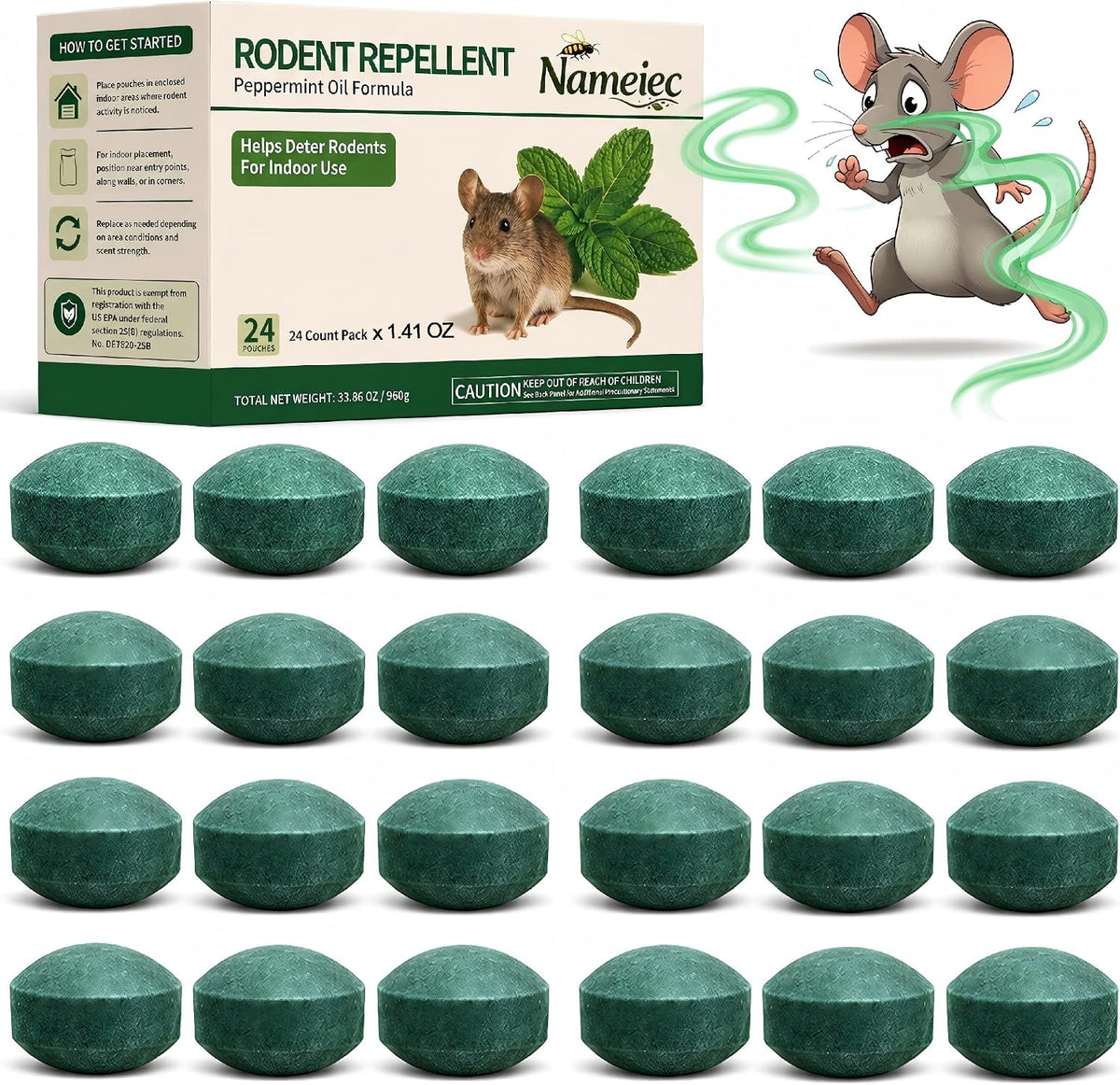 Rodent Repellent for Mouse & Rats, 1.41 Oz 24pc, Indoor & Outdoor Use
