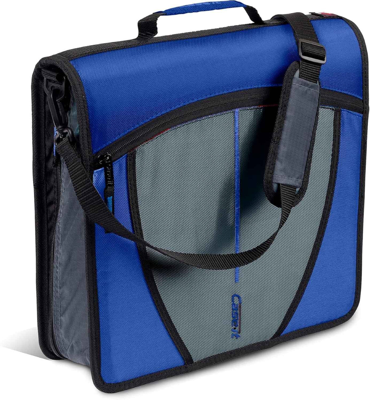Case-it Mighty Zip Tab School Zipper Binder | 3-Inch O-Rings, 600-Sheet Capacity, 5-Subject Expanding File Folder, Multiple Pockets & Storage Organizer, Shoulder Strap | D-146 Blue