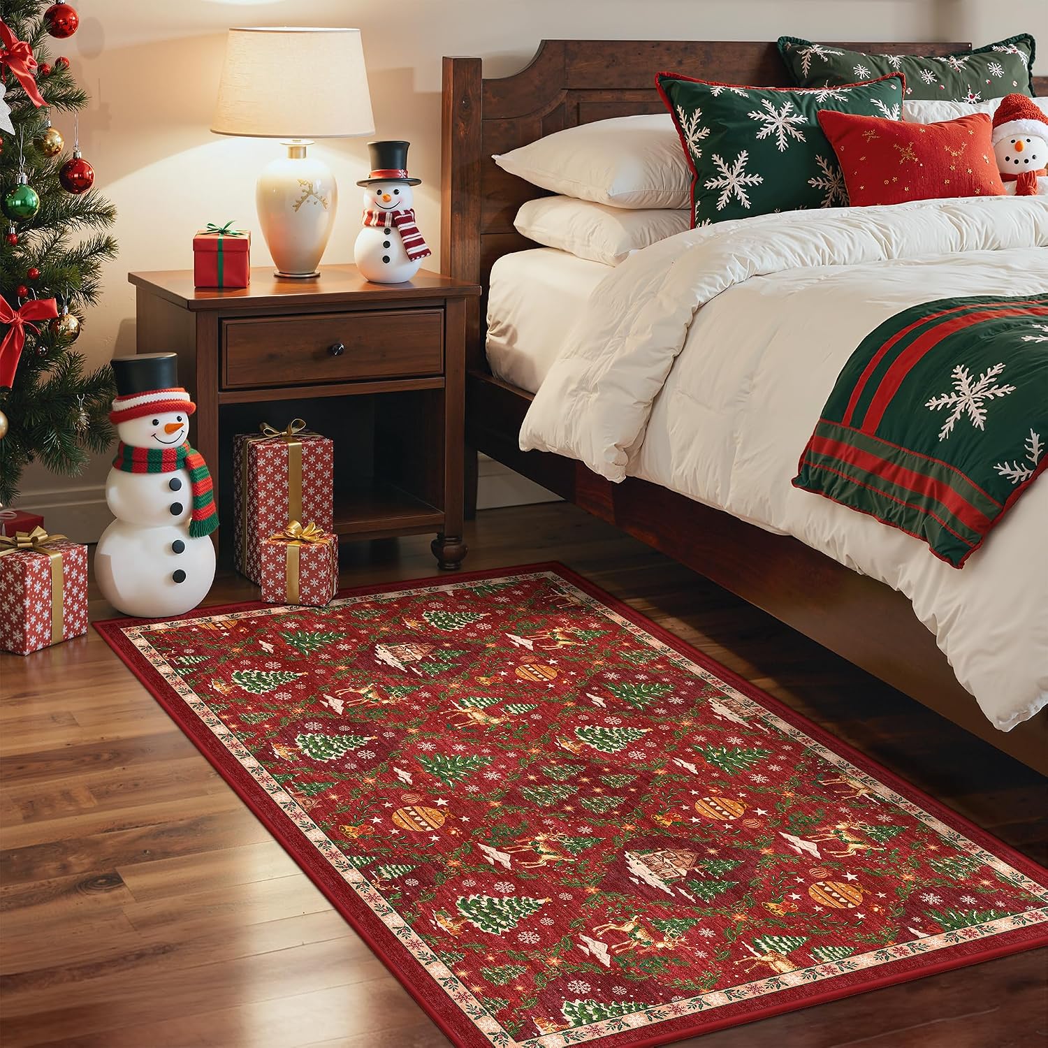 Madane Christmas Area Rug 2x3, Red Entryway Xmas Carpet Holiday Decor
