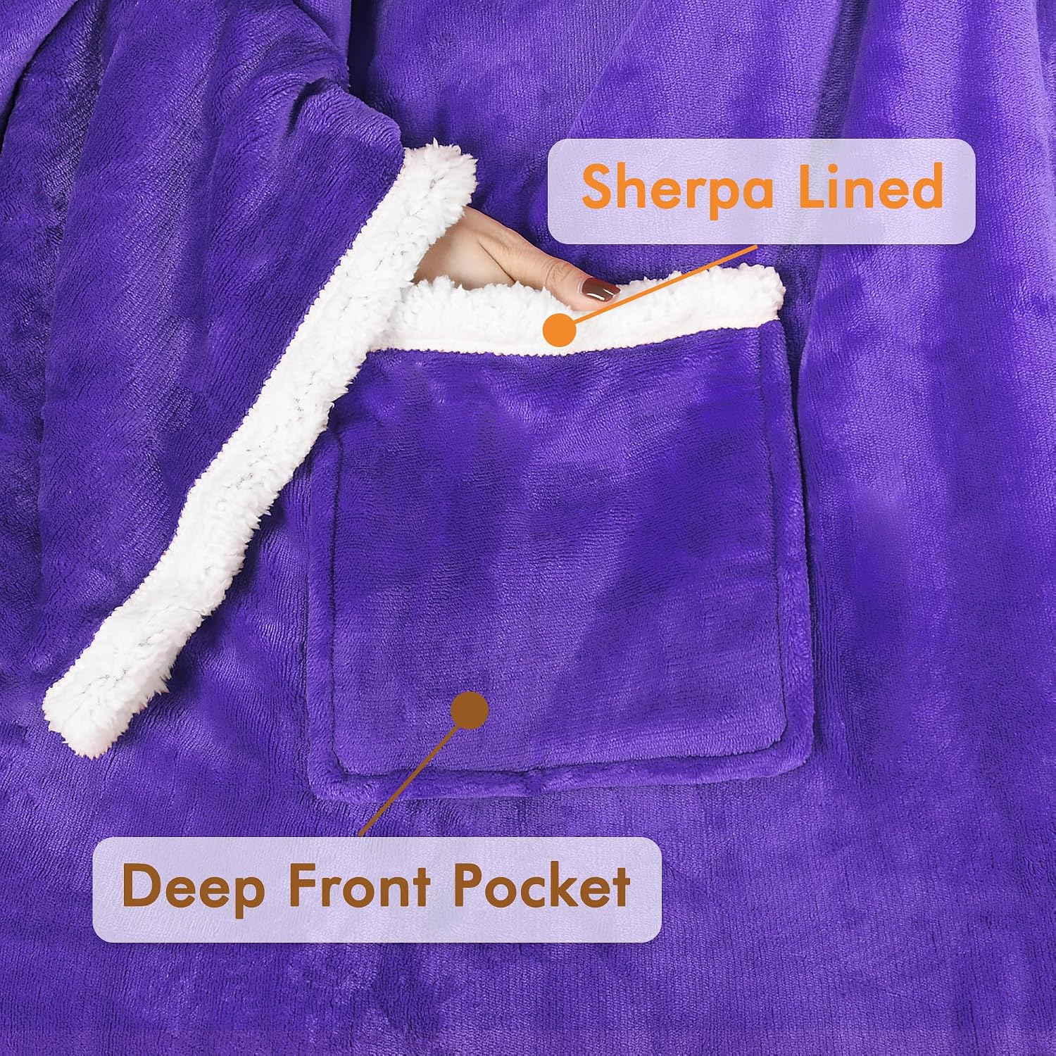 Tirrinia Sherpa Wearable Blanket With Sleeves, Full Body Throw Reading Wrap TV Blankets