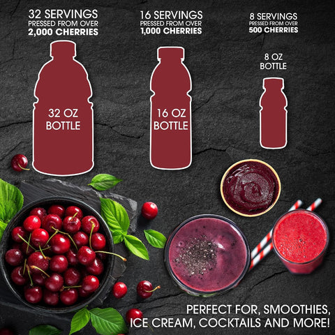 Cherry Bay Orchards Tart Cherry Concentrate (6 Pack 16 Oz Bottle, 96 Oz/2.8 Liters Total) - All Natural Juice Sleep Aid - GMO & Gluten Free, Kosher Certified, No Added Sugar or Preservatives