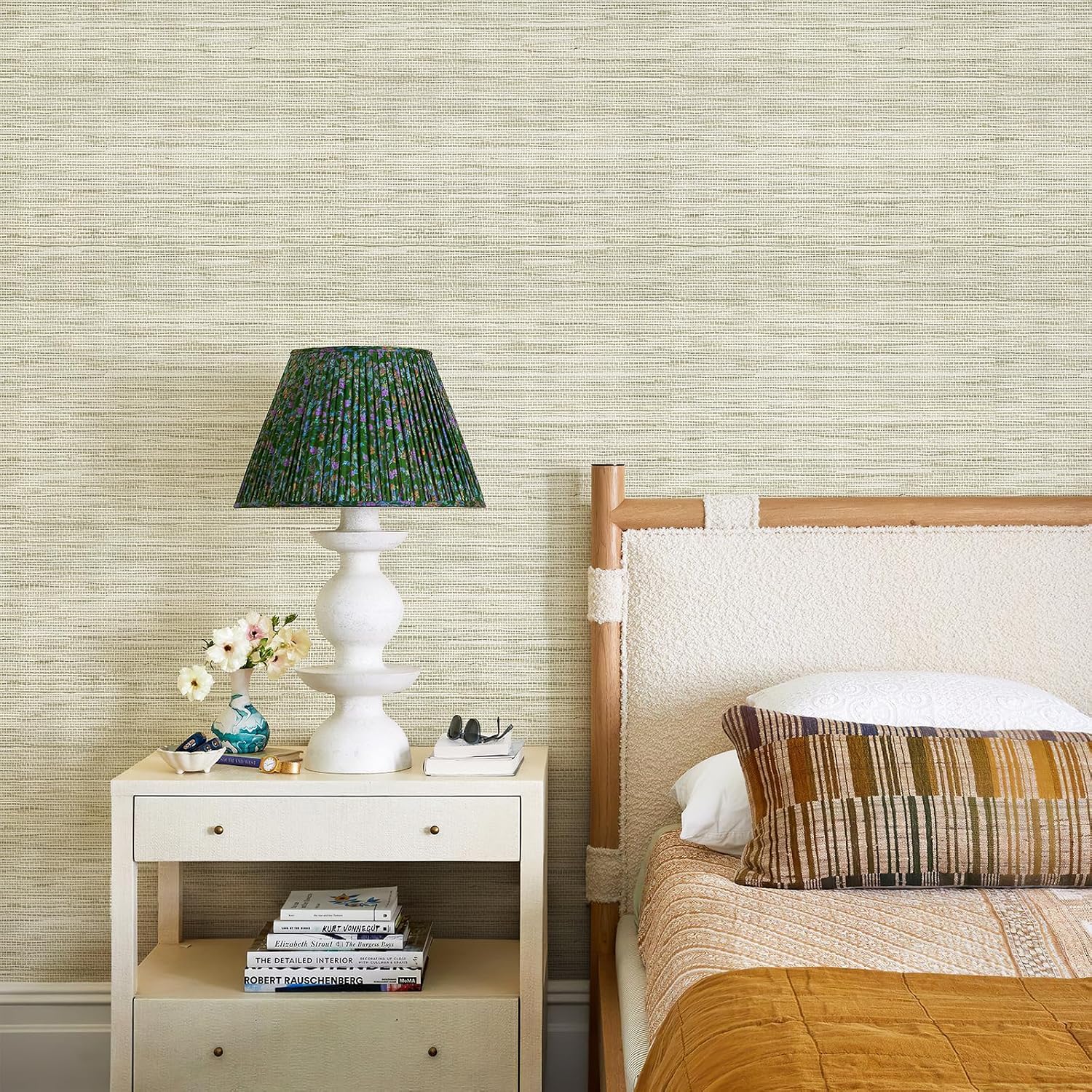 JiffDiff Grasscloth Wallpaper Peel and Stick Cream Grassweave Stick on Wallpaper Textured Self Adhesive Contact Paper 1181" x 17.3"