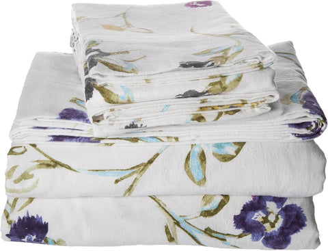Tribeca Living King Extra Deep Pocket Flannel Sheet Set, Floral Garden