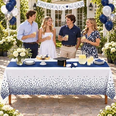 2 Pack White Navy Blue Tablecloths, 54 x 108 Inch Rectangle Covers