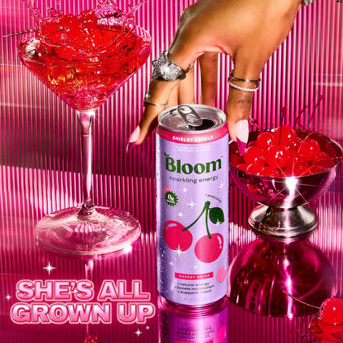Bloom Nutrition Zero Sugar Energy Drink, Shirley Temple, 12oz 12pk