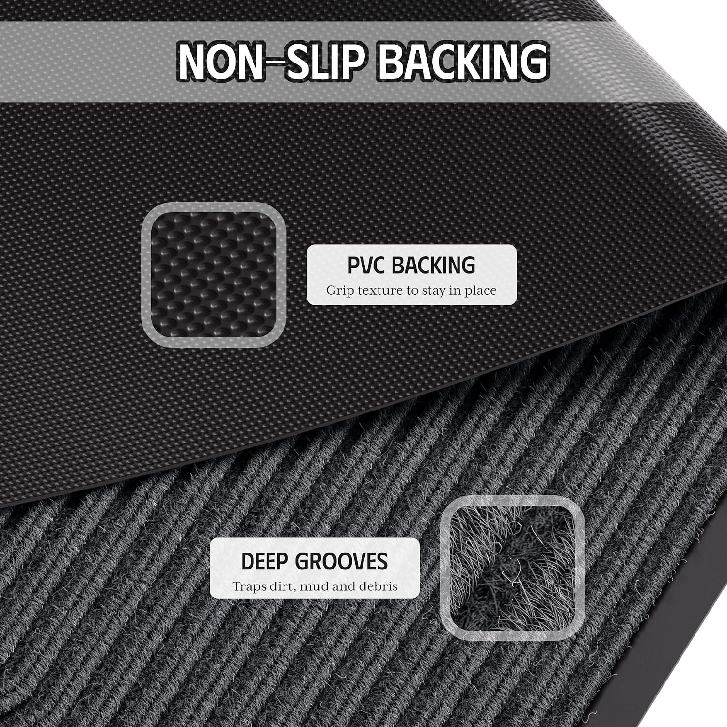Front Door Mat 35"x23", Heavy Duty Low Profile Door Mat Indoor Entrance, Absorbent & Dirt Resistant, Easy Clean Non-Slip Welcome Mat, Commercial Door Rugs for Entryway Indoor Outdoor, Grey