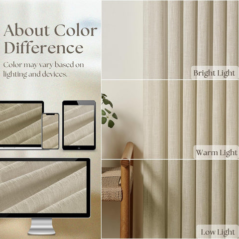 TWODRAPES 108 Inch Neutral Linen Curtains 2 Panels Set Pinch Pleated