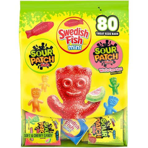 SOUR PATCH KIDS & SWEDISH FISH Mini Soft & Chewy Candy Variety Pack, 80 ct