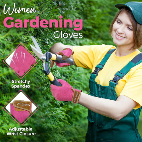 HANDLANDY Gardening Gloves for Women, Leather Garden Glove, Gardener Gift