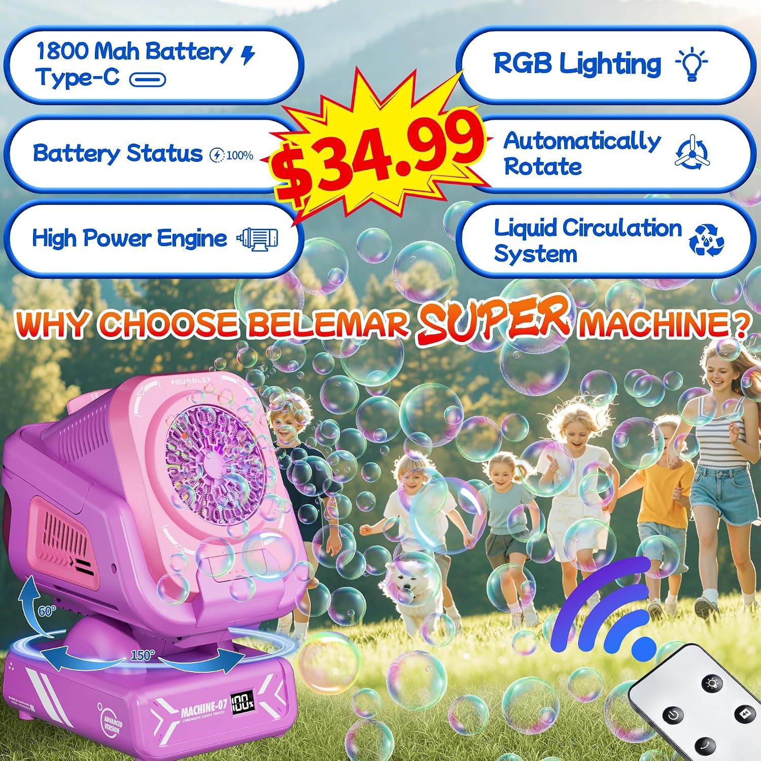 Upgraded Bubble Machine Outdoor Toys for Kids & Wedding Party