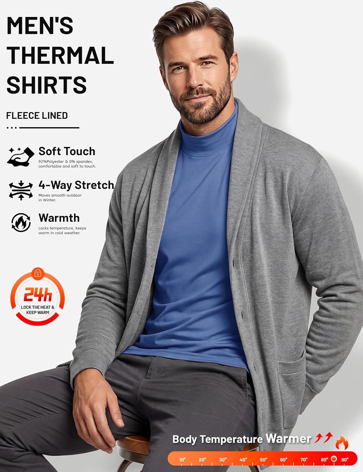 TACVASEN Men's Thermal Shirts Mock Turtle Neck Long Sleeve Base Layer Tops