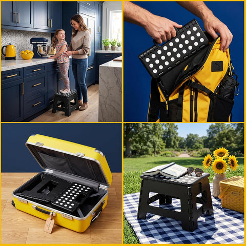 Utopia Home Folding Step Stool 9 Inch, Anti-Slip, Black, 1-Pack