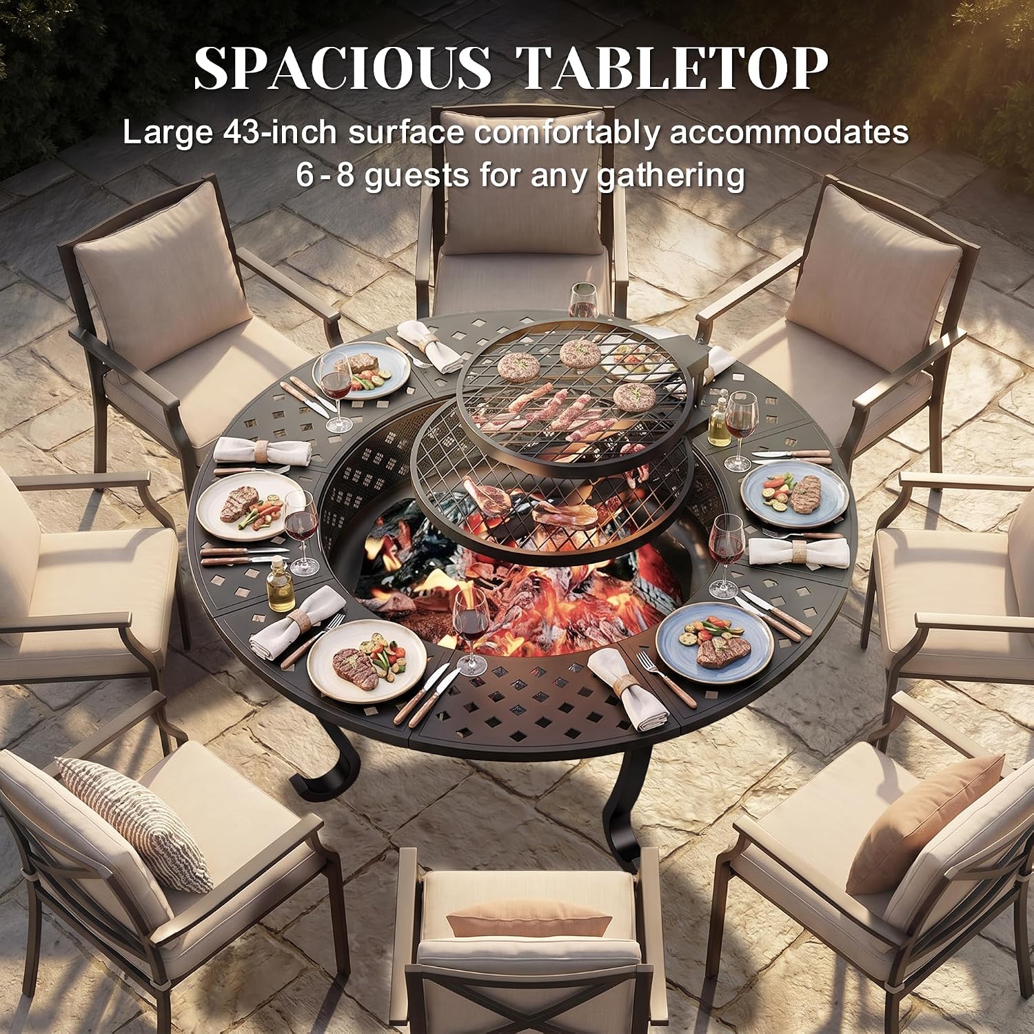 43" Fire Pit, 3 in 1 Firepit with Adjustable 2 Grills for Patio, Party