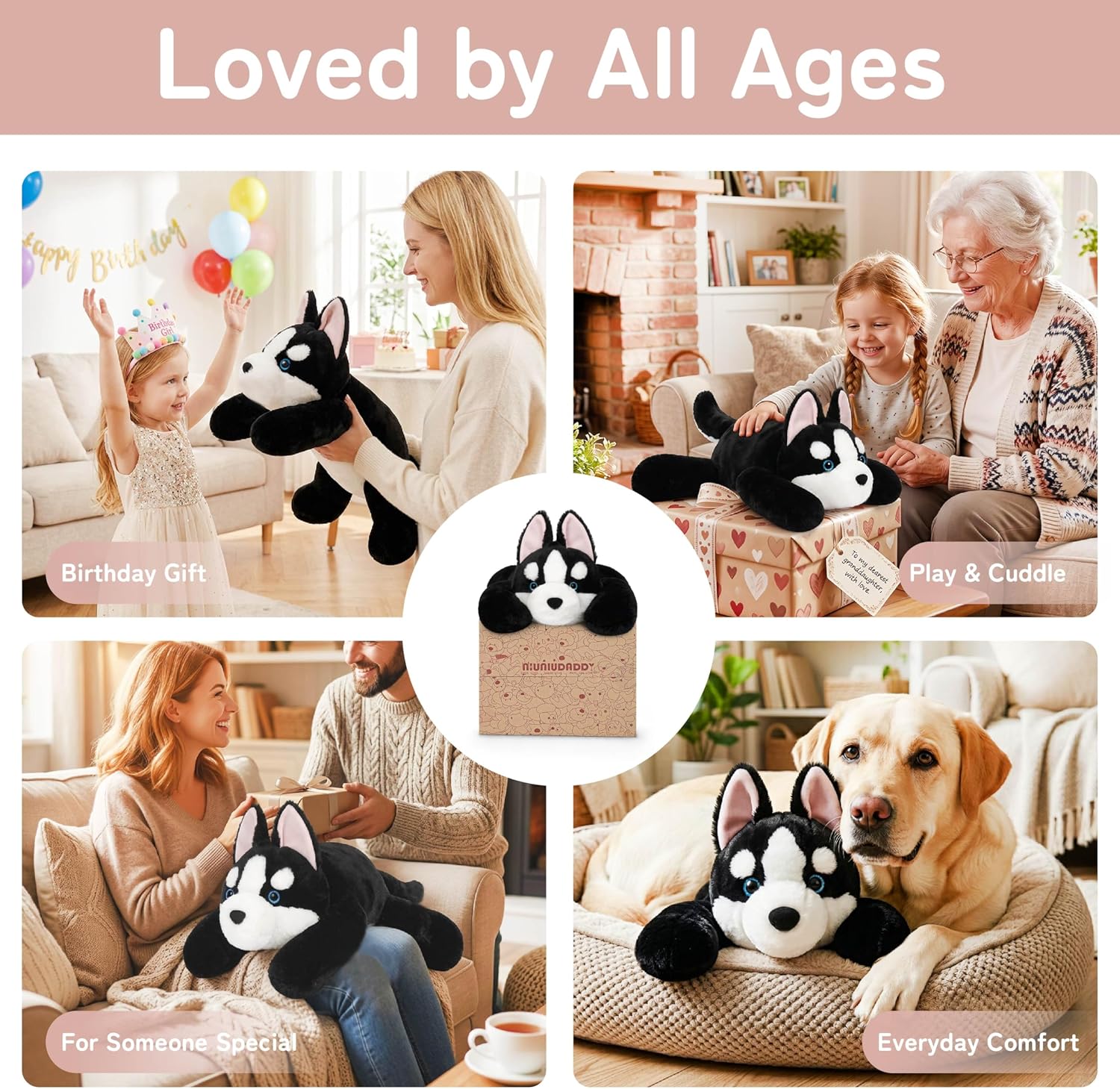 Niuniu Daddy Weighted Stuffed Animals, 20 in 3.3 lbs Husky Plushie Lap Pad