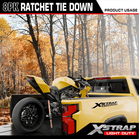 XSTRAP STANDARD 8-Pack Ratchet Tie Down Straps, 1"x10 FT, 900LB, Camouflage