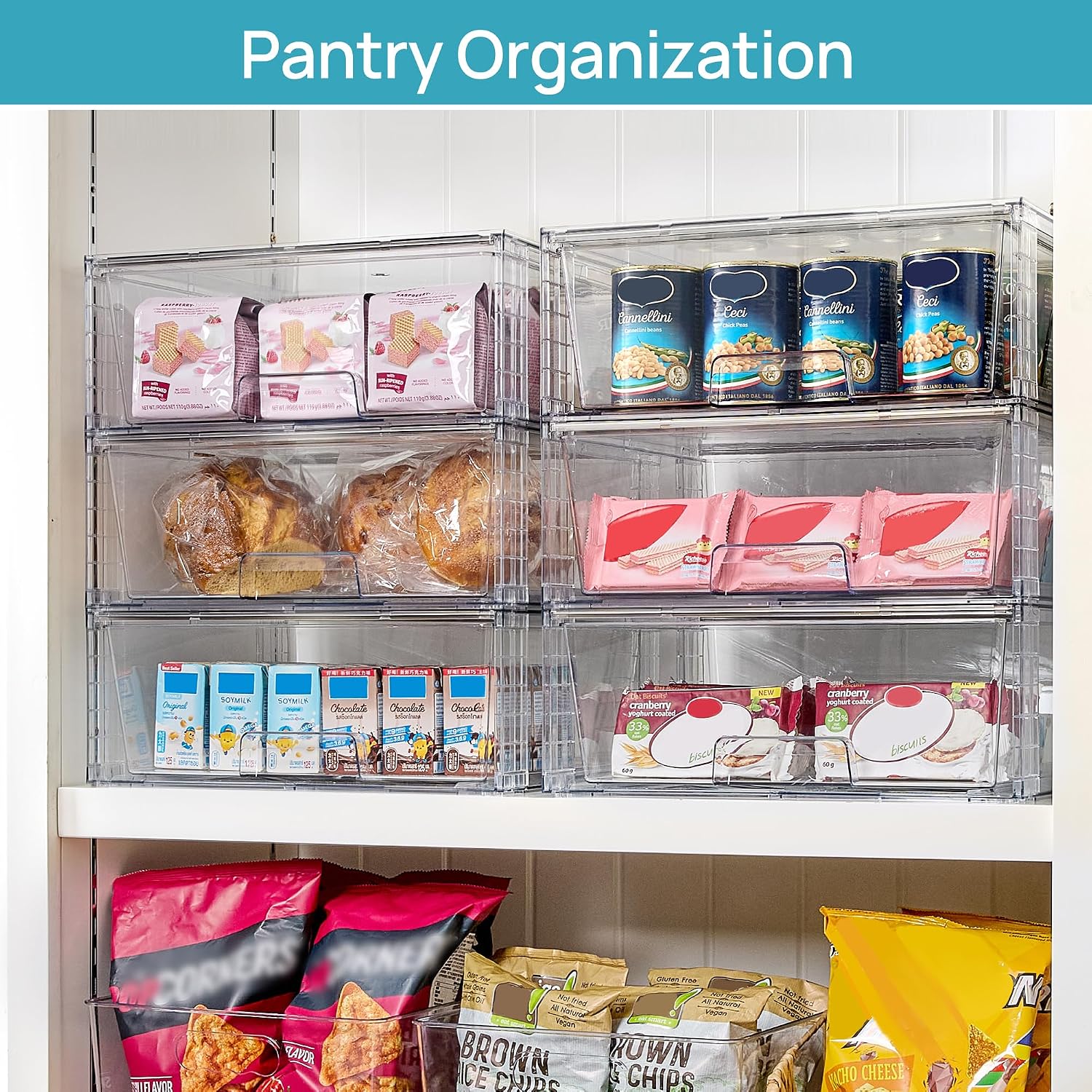 Vtopmart 6 Pack Large Clear Stackable Storage Drawers for Closet, Pantry