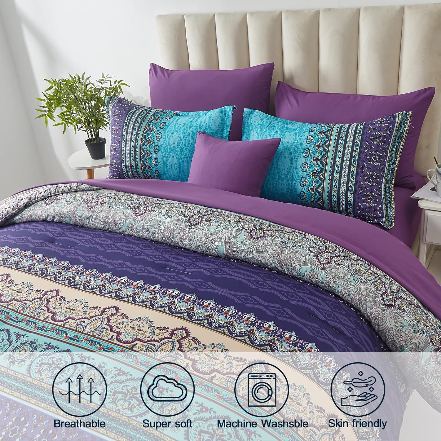 Cottolester Boho Comforter Set Full Size 8 Piece Striped Bed in a Bag