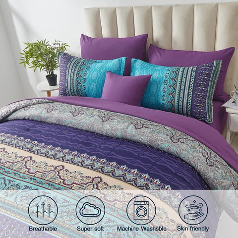 Cottolester Boho Comforter Set Full Size 8 Piece Striped Bed in a Bag