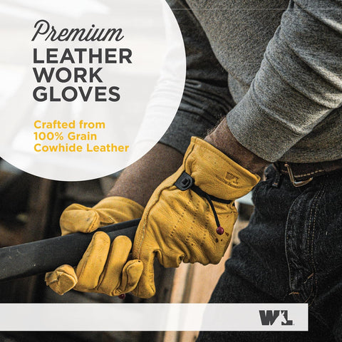 Wells Lamont Work Gloves Men and Women, Cowhide Leather Work Gloves, Adjustable Wrist