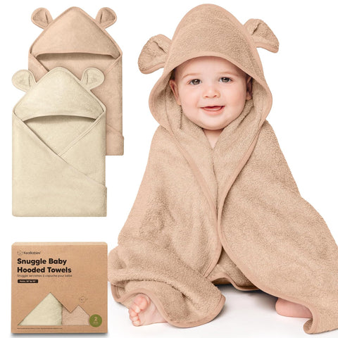 KeaBabies 2-Pack Hooded Baby Towels for Newborn, Kids, Almond, 30x30
